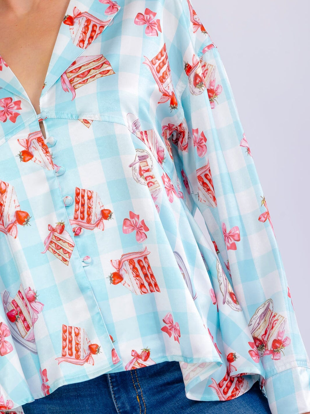 WOMEN'S LONG SLEEVE BUTTON UP MULTI PRINT BLOUSE