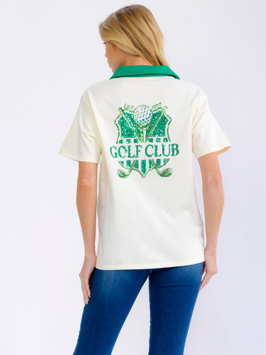 WOMEN'S SHORT SLEEVE V-NECK SEQUINS GRAPHIC SHIRT