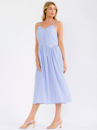 WOMEN'S SLEEVELESS V-NECK OPEN BACK RHINESTONES STRIPES MAXI DRESS