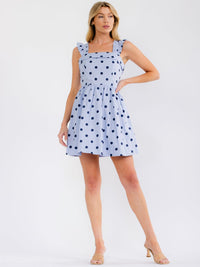 WOMEN'S SLEEVELESS SQUARE NECK SMOCK FIT & FLARE POLKA DOTS MINI DRESS