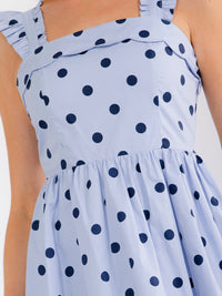 WOMEN'S SLEEVELESS SQUARE NECK SMOCK FIT & FLARE POLKA DOTS MINI DRESS