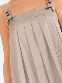 WOMEN'S SLEEVELESS ADJUSTABLE STRAPS SQUARE NECK PLEATED DENIM MINI DRESS