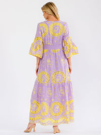 WOMEN'S 3/4 BELL SLEEVE V-NECK TIERED CROCHET MAXI DRESS