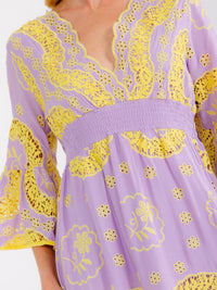 WOMEN'S 3/4 BELL SLEEVE V-NECK TIERED CROCHET MAXI DRESS