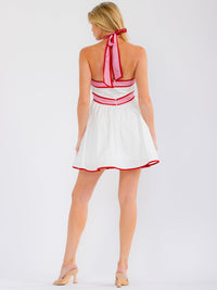 WOMEN'S SLEEVELESS HALTER NECK OPEN BACK FRONT POCKET FIT & FLARE MINI DRESS