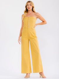 WOMEN'S SLEEVELESS BUTTON UP POCKETS WIDE LEG DENIM TUBE JUMPSUIT