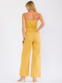 WOMEN'S SLEEVELESS BUTTON UP POCKETS WIDE LEG DENIM TUBE JUMPSUIT
