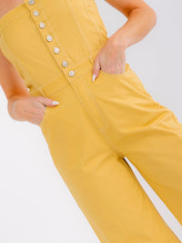 WOMEN'S SLEEVELESS BUTTON UP POCKETS WIDE LEG DENIM TUBE JUMPSUIT