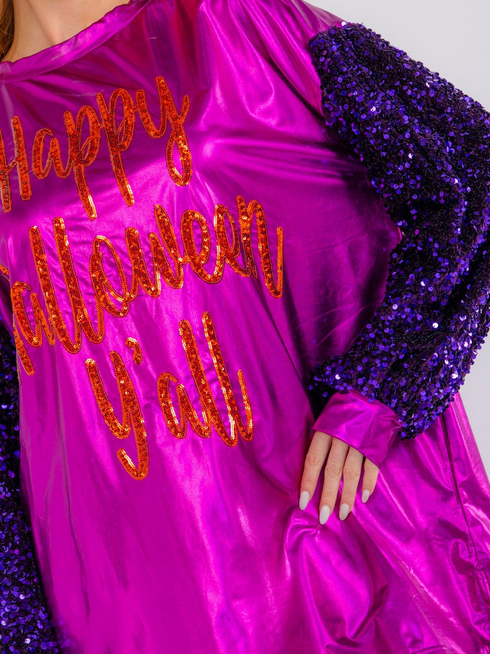 WOMEN'S LONG SLEEVE HIGH-LOW SEQUINS METALLIC HALLOWEEN MINI DRESS