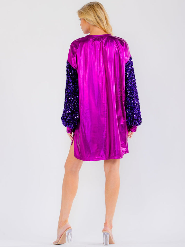WOMEN'S LONG SLEEVE HIGH-LOW SEQUINS METALLIC HALLOWEEN MINI DRESS