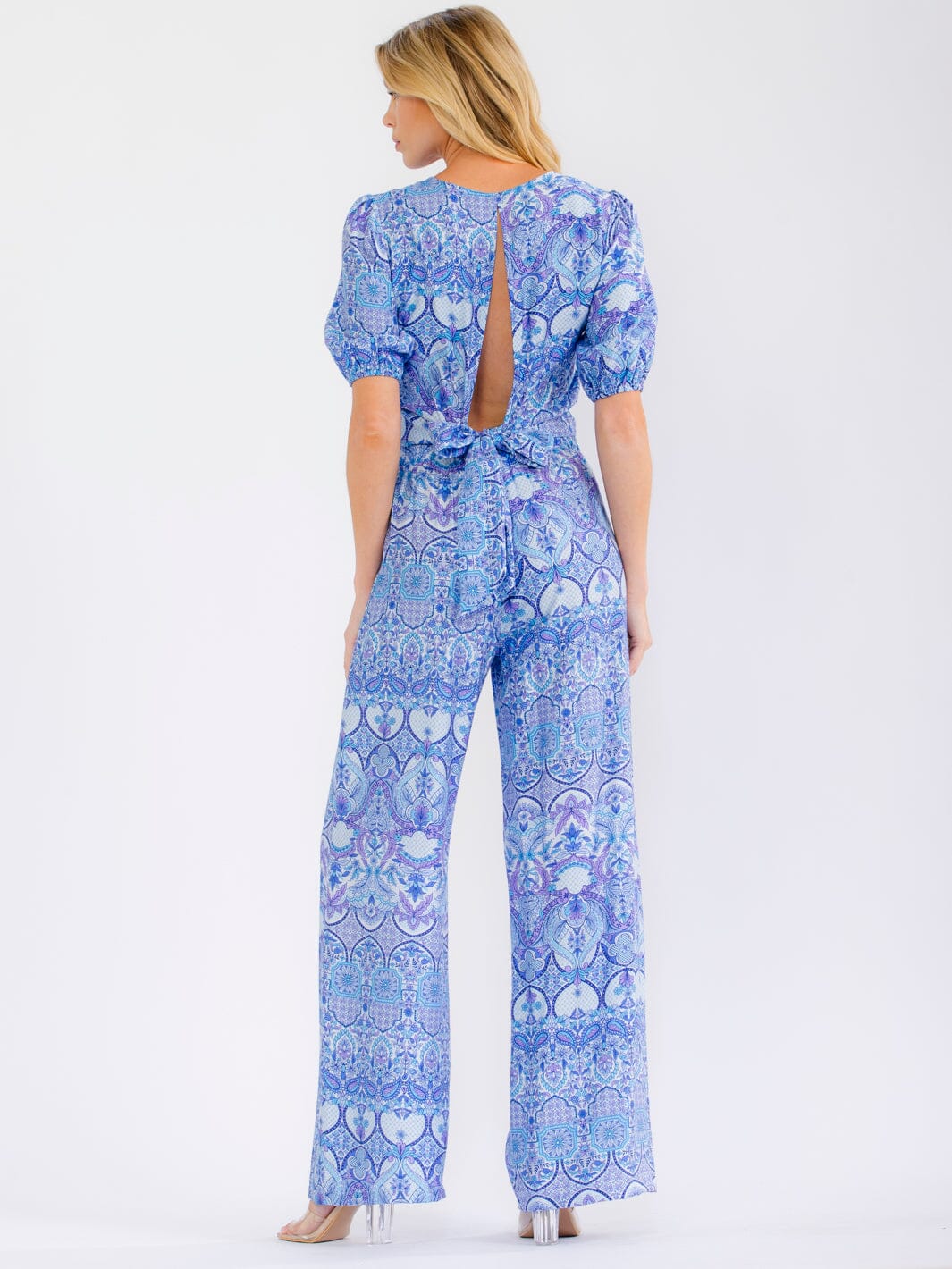 WOMEN'S SHORT SLEEVE CROP TOP & ELASTIC WAIST WIDE LEG PANTS FLORAL 2PC. SET