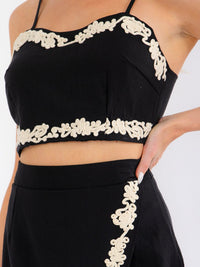 WOMEN'S SLEEVELESS CROP TOP & ZIP UP SURPLICE SKIRT TRIM DETAILED 2PC. SET