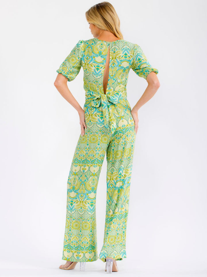 WOMEN'S SHORT SLEEVE CROP TOP & ELASTIC WAIST WIDE LEG PANTS FLORAL 2PC. SET
