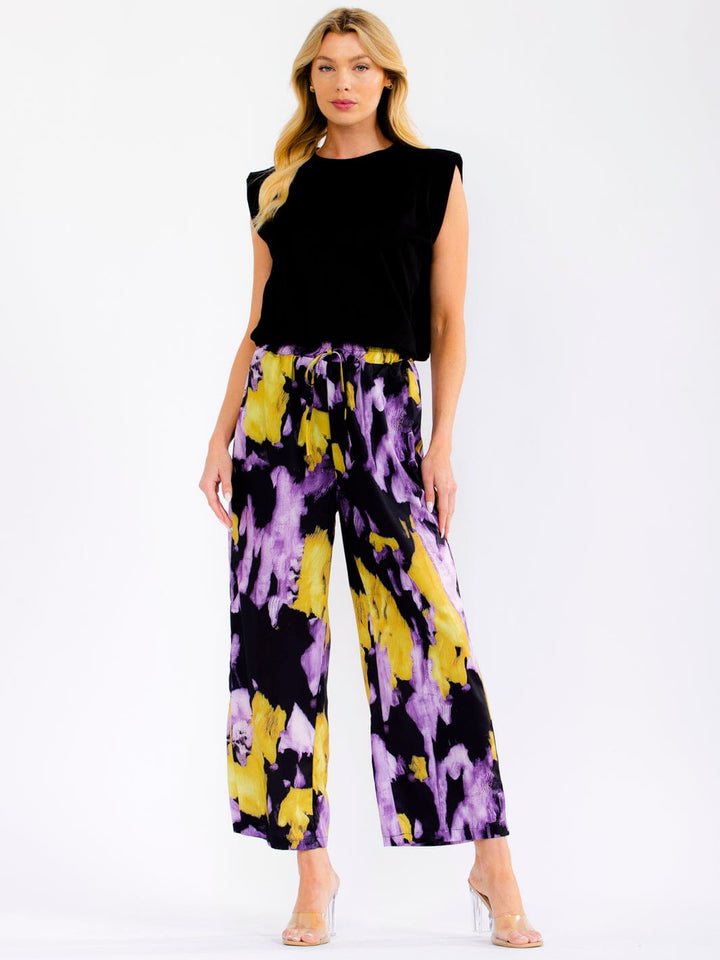 WOMEN'S SLEEVELESS BACK CUT OUT BLOUSE & ELASTIC WAIST POCKETS CAPRI PANTS TIE DYE 2PC. SET