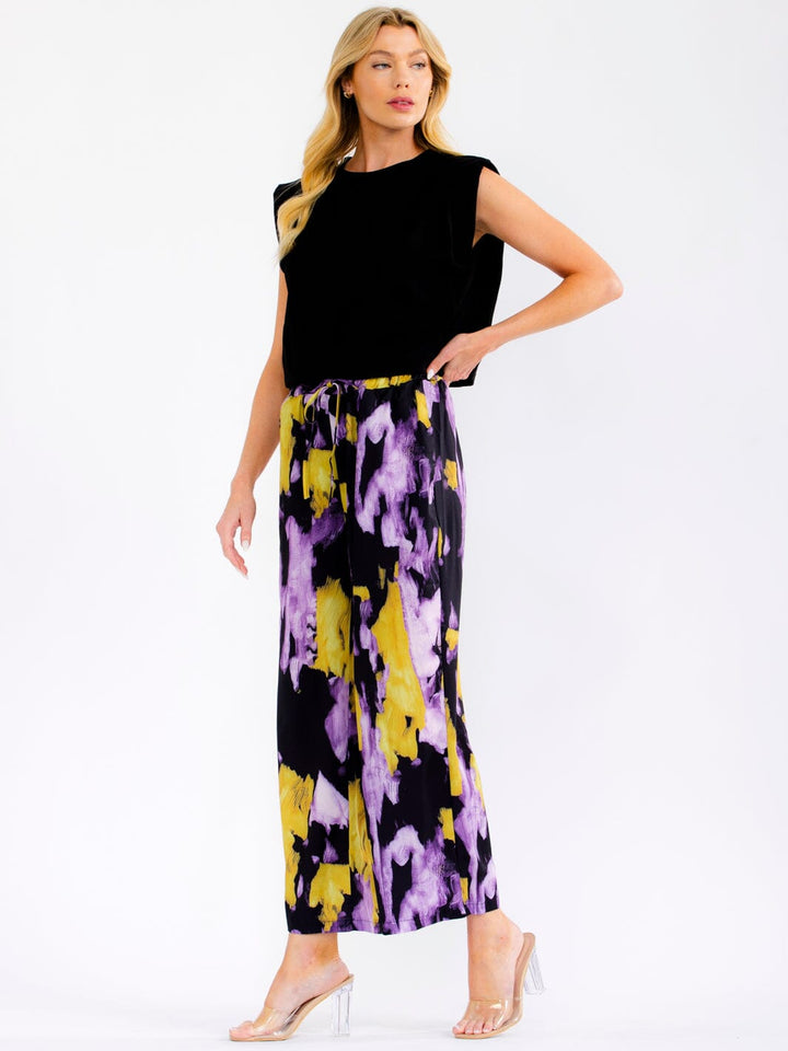 WOMEN'S SLEEVELESS BACK CUT OUT BLOUSE & ELASTIC WAIST POCKETS CAPRI PANTS TIE DYE 2PC. SET