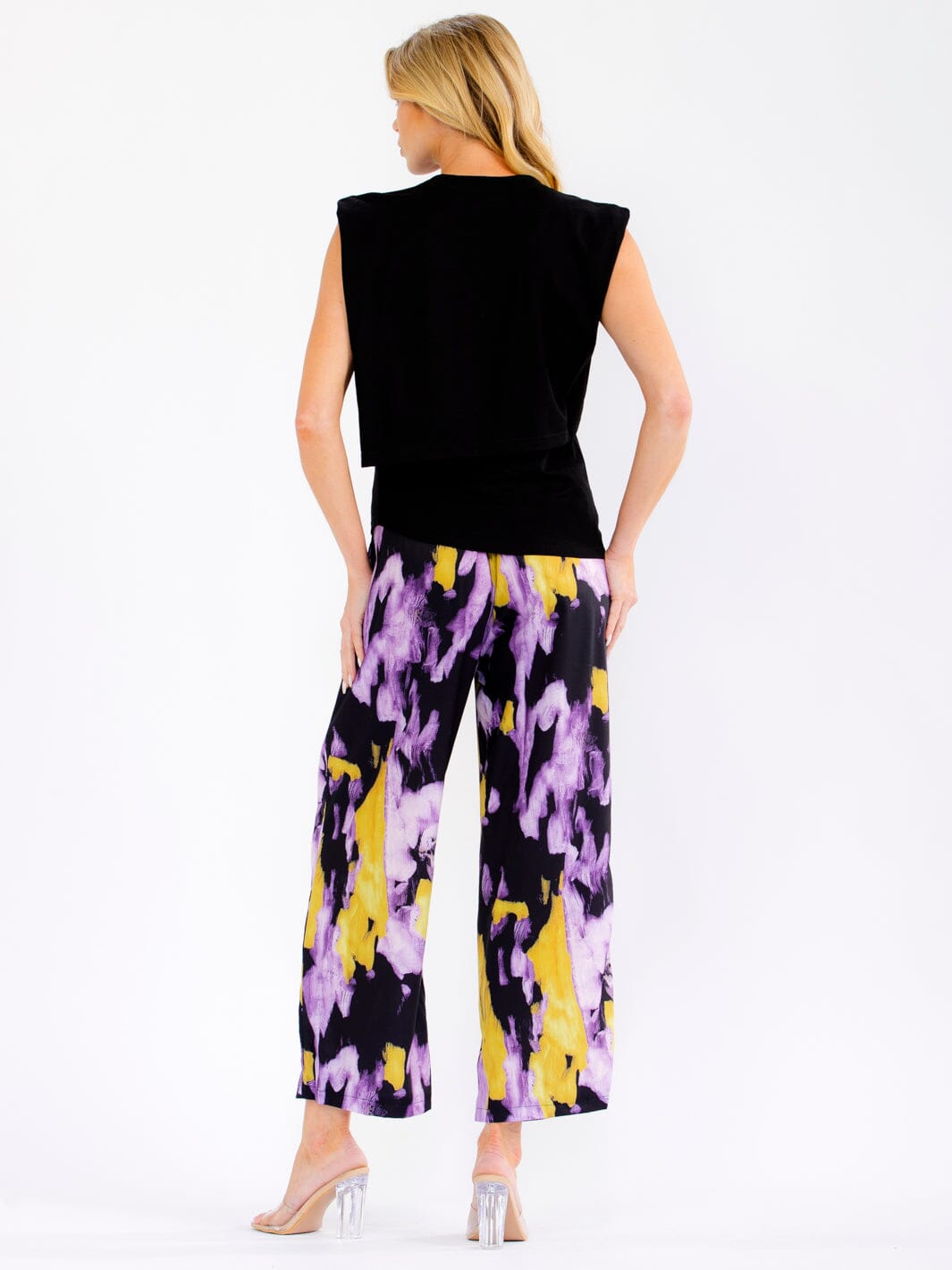 WOMEN'S SLEEVELESS BACK CUT OUT BLOUSE & ELASTIC WAIST POCKETS CAPRI PANTS TIE DYE 2PC. SET