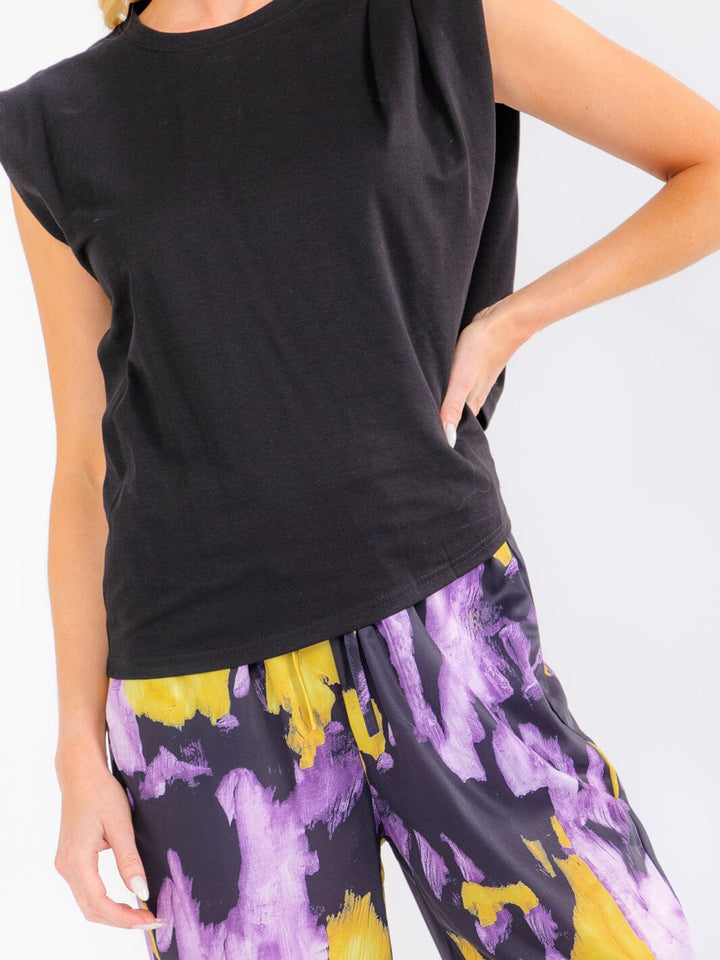 WOMEN'S SLEEVELESS BACK CUT OUT BLOUSE & ELASTIC WAIST POCKETS CAPRI PANTS TIE DYE 2PC. SET