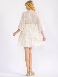 WOMEN'S 3/4 SLEEVE V-NECK CROCHET SHIMMER MINI DRESS