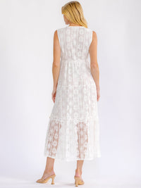 WOMEN'S SLEEVELESS SURPLICE TIERED SHIMMER LACE CROCHET MAXI DRESS