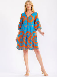 WOMEN'S SHORT BELL SLEEVE V-NECK CROCHET MINI DRESS