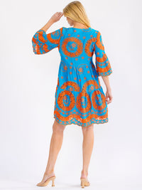 WOMEN'S SHORT BELL SLEEVE V-NECK CROCHET MINI DRESS