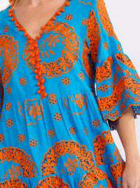 WOMEN'S SHORT BELL SLEEVE V-NECK CROCHET MINI DRESS