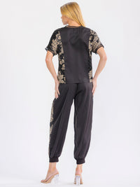 WOMEN'S SHORT SLEEVE BLOUSE & ELASTIC WAIST POCKETS JOGGER PANTS PRINT 2PC. SET
