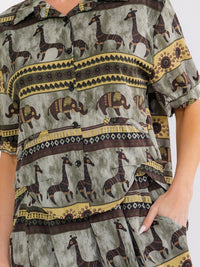 WOMEN'S SHORT SLEEVE BLOUSE & ELASTIC WAIST POCKETS CAPRI PANTS MULTI PRINT 2PC. SET
