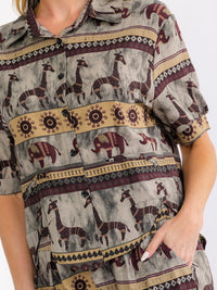 WOMEN'S SHORT SLEEVE BLOUSE & ELASTIC WAIST POCKETS CAPRI PANTS MULTI PRINT 2PC. SET