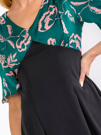 WOMEN'S SHORT RUFFLE SLEEVE V-NECK FLORAL COLORBLOCK MINI DRESS