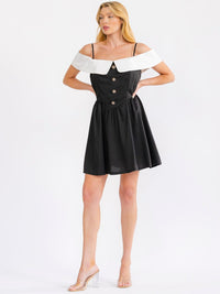 WOMEN'S OFF SHOULDER COLORBLOCK FIT & FLARE MINI DRESS