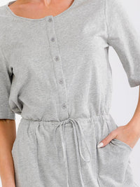 WOMEN'S SHORT SLEEVE BUTTON UP FRONT POCKETS ELASTIC WAIST SKINNY LEG JUMPSUIT