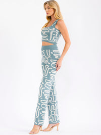 WOMEN'S SLEEVELESS CROP TANK TOP & ELASTIC WAIST PANTS MULTI PRINT 2PC. SET