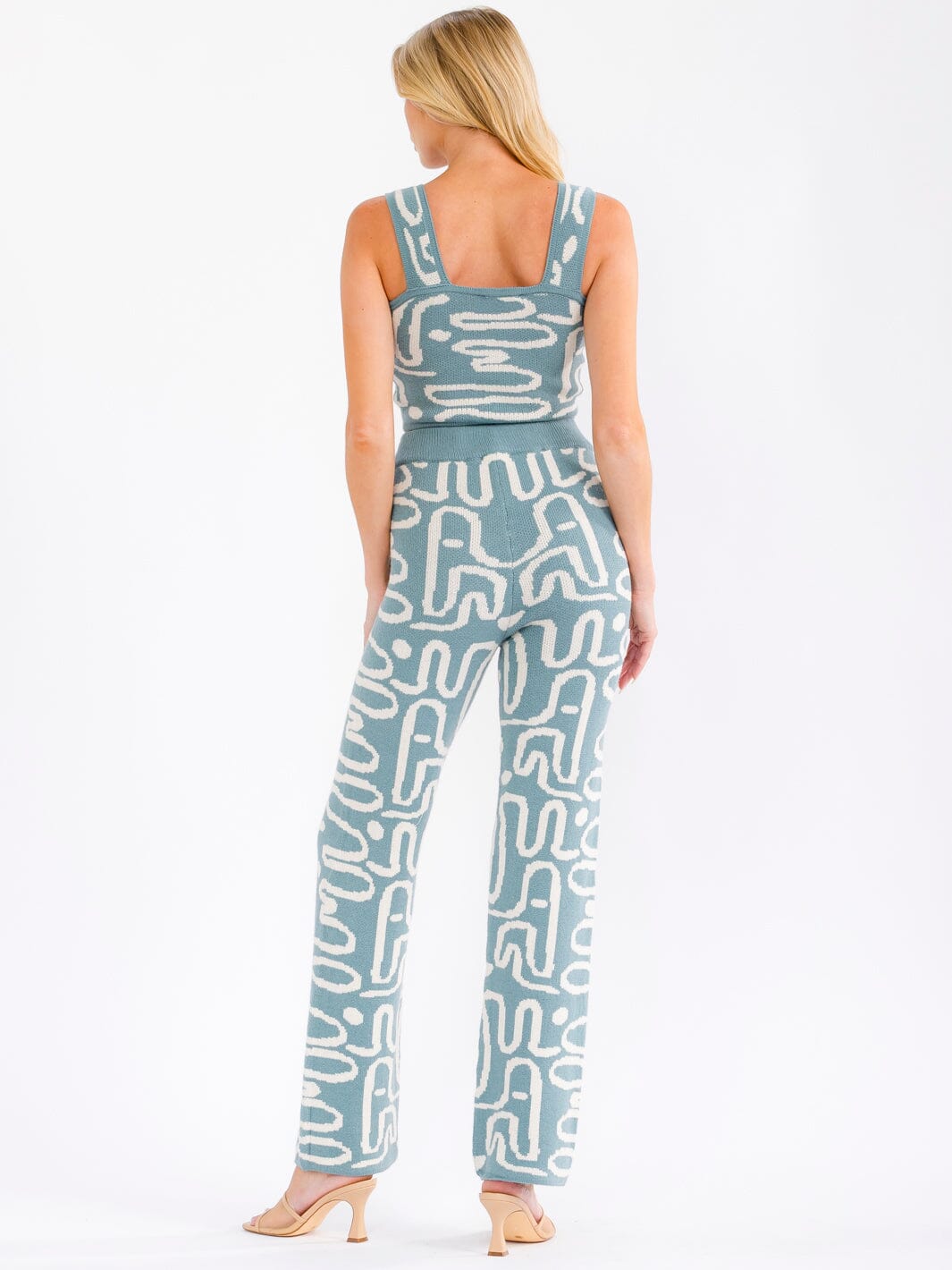 WOMEN'S SLEEVELESS CROP TANK TOP & ELASTIC WAIST PANTS MULTI PRINT 2PC. SET