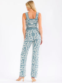 WOMEN'S SLEEVELESS CROP TANK TOP & ELASTIC WAIST PANTS MULTI PRINT 2PC. SET