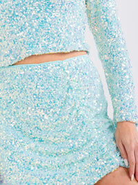 WOMEN'S ZIPPER CLOSURE SIDE RUCHED SEQUINS MINI SKIRT