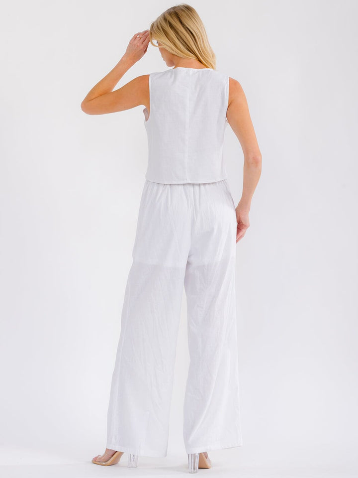 WOMEN'S SLEEVELESS TOP & ELASTIC WAIST WIDE LEG PANTS EMBROIDERY FLORAL 2PC. SET