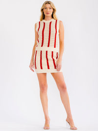 WOMEN'S ELASTIC WAIST COLORBLOCK STRIPES CROCHET MINI SKIRT