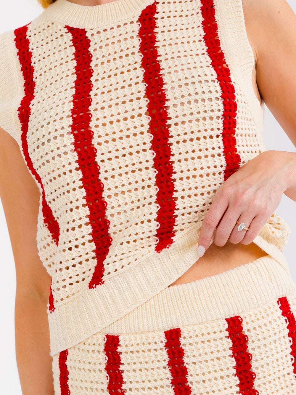 WOMEN'S SLEEVELESS TANK TOP & ELASTIC WAIST MINI SKIRT STRIPES CROCHET 2PC. SET