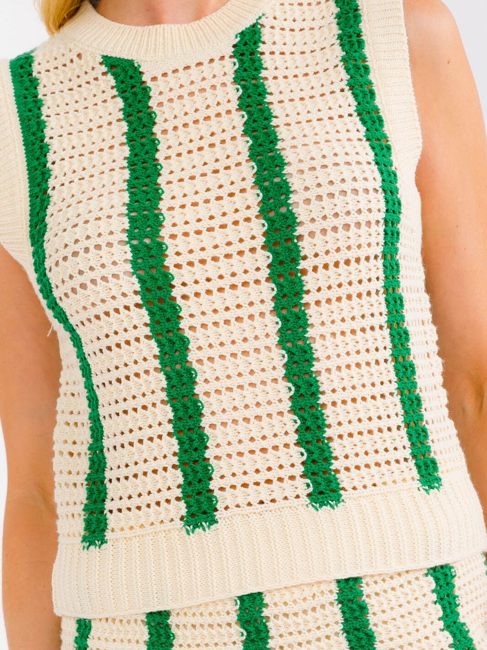 WOMEN'S SLEEVELESS TANK TOP & ELASTIC WAIST MINI SKIRT STRIPES CROCHET 2PC. SET