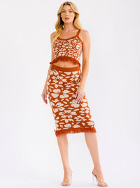 WOMEN'S SLEEVELESS CROP TANK TOP & ELASTIC WAIST MIDI SKIRT FLORAL PRINT 2PC. SET