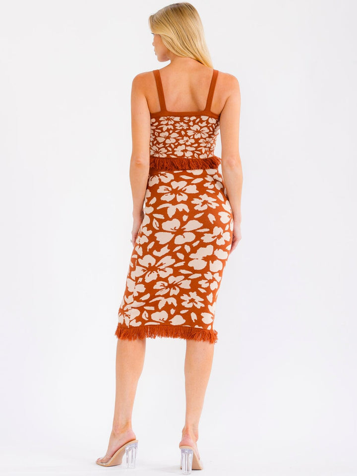 WOMEN'S SLEEVELESS CROP TANK TOP & ELASTIC WAIST MIDI SKIRT FLORAL PRINT 2PC. SET
