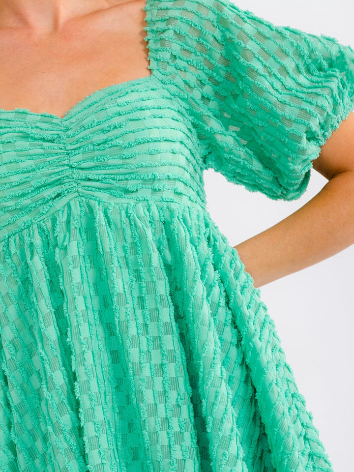 WOMEN'S SHORT PUFF SLEEVE SMOCK FIT & FLARE MINI DRESS