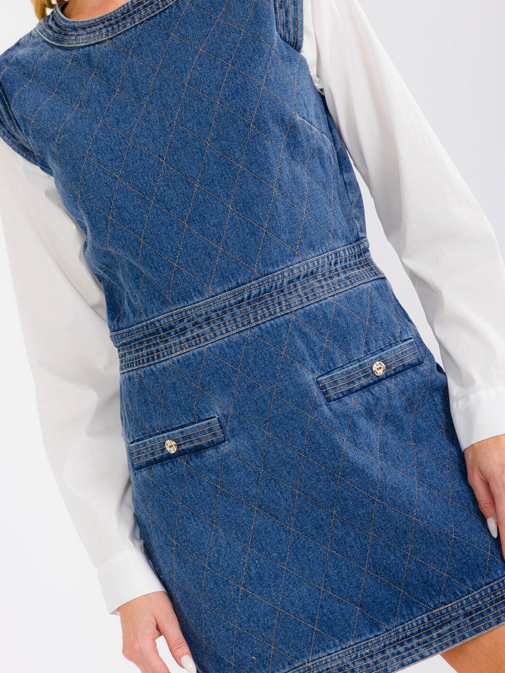 WOMEN'S LONG SLEEVE ELASTIC WAIST DENIM PADDED MINI DRESS