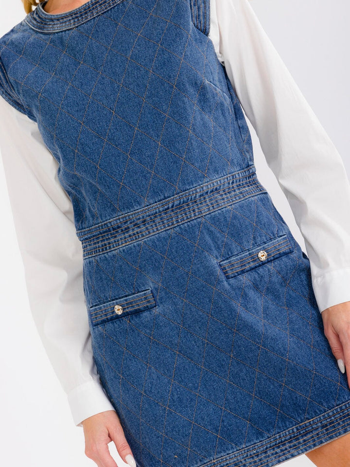 WOMEN'S LONG SLEEVE ELASTIC WAIST DENIM PADDED MINI DRESS