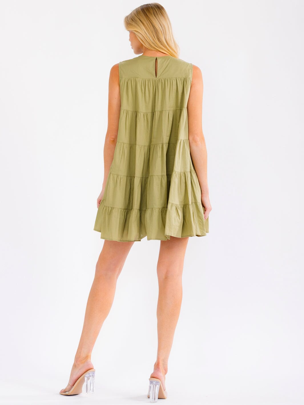 WOMEN'S SLEEVELESS FRONT POCKETS TIERED TUNIC MINI DRESS