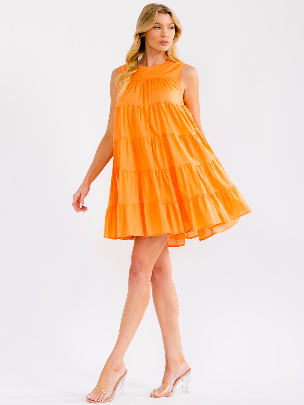 WOMEN'S SLEEVELESS FRONT POCKETS TIERED TUNIC MINI DRESS