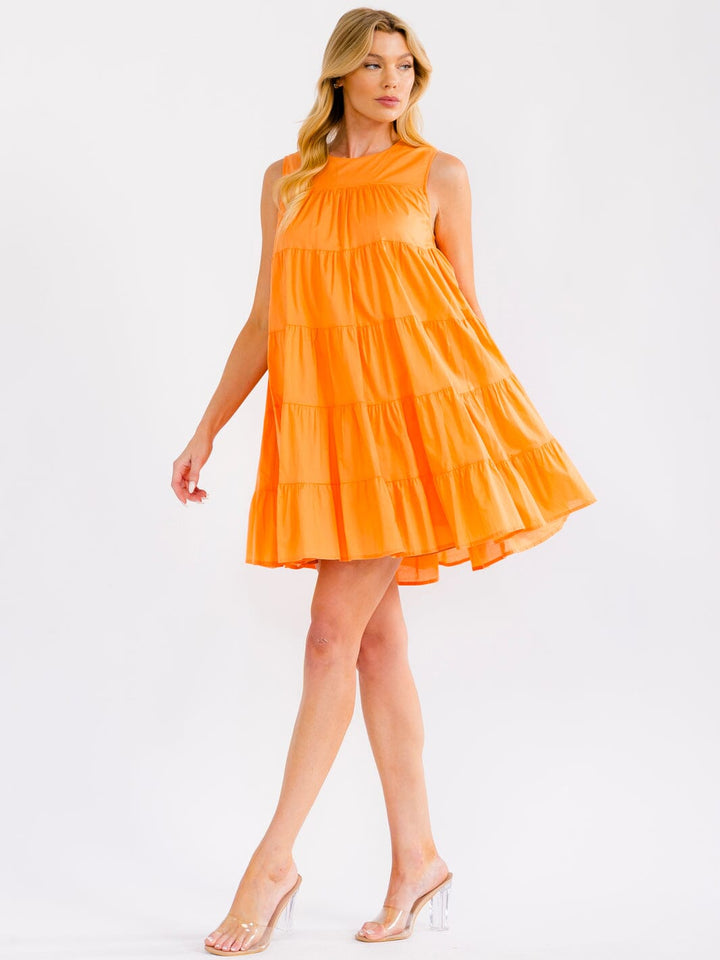 WOMEN'S SLEEVELESS FRONT POCKETS TIERED TUNIC MINI DRESS