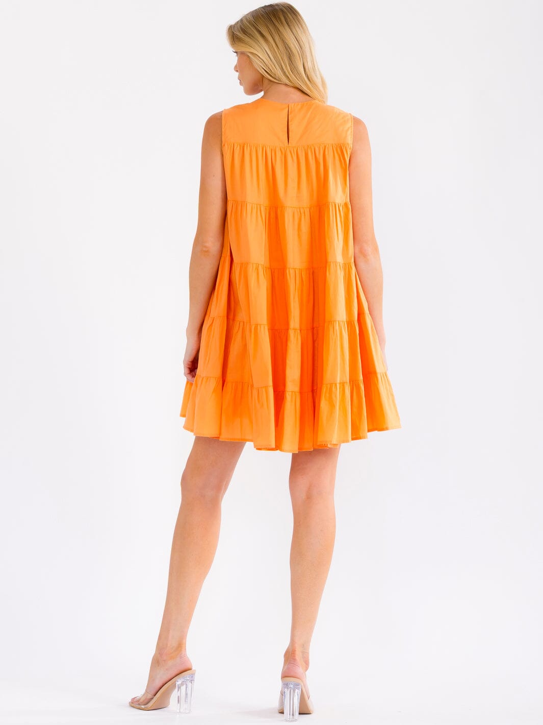 WOMEN'S SLEEVELESS FRONT POCKETS TIERED TUNIC MINI DRESS