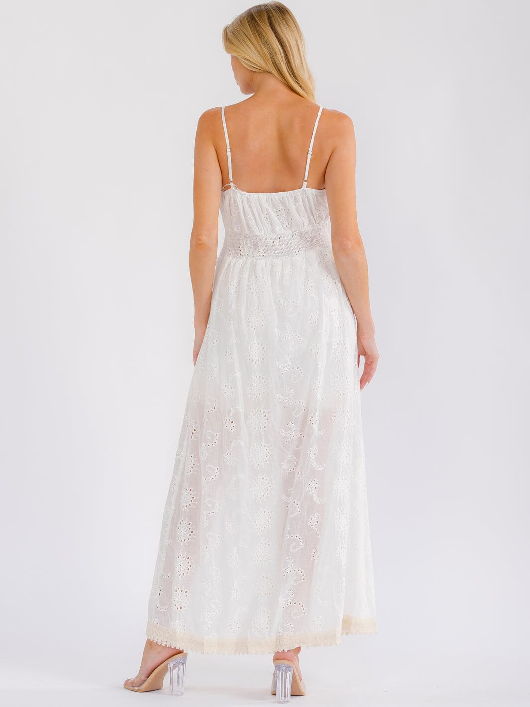 WOMEN'S SLEEVELESS SURPLICE CROCHET LACE ROMPER MAXI DRESS